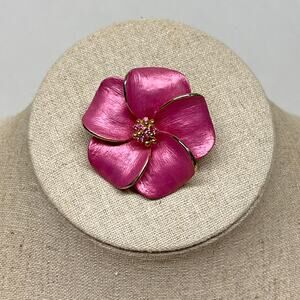 Pink Petal Floral Brooch Pendant with Gold Beaded Center